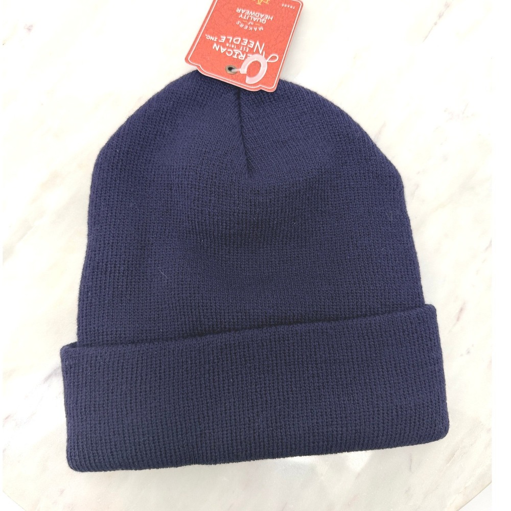 American Needle Navy Blue‎ Knit Cuffed Beanie Hat NWT Solid Ribbed Winter Cap